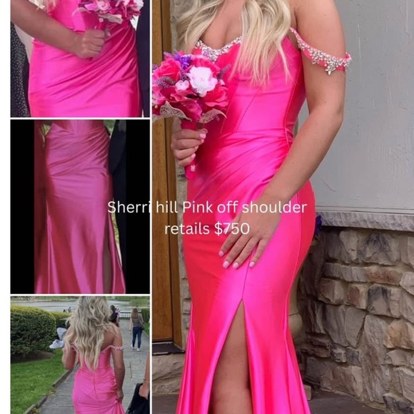 Sherri Hill Fuchsia Off-Shoulder Gown